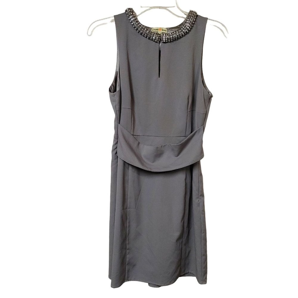Altar'd State Dress Women's Size Medium Silver Gray Beaded Neckline Sleeveless